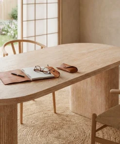 Table ovale Burundi avec pieds design style colonnes Effet travertin Beige