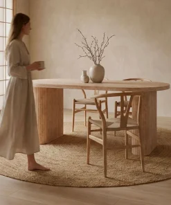 Table ovale Burundi avec pieds design style colonnes Effet travertin Beige