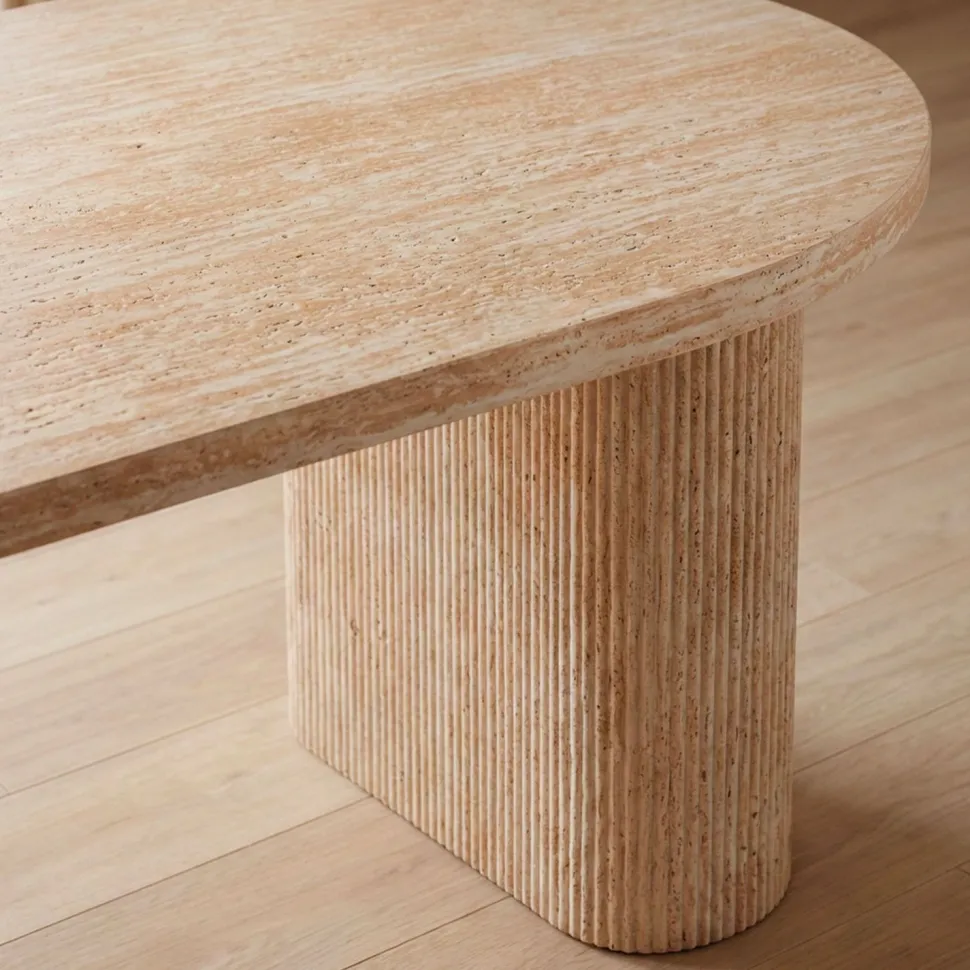 Table ovale Burundi avec pieds design style colonnes Effet travertin Beige