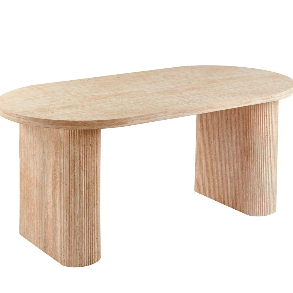 Table ovale Burundi avec pieds design style colonnes Effet travertin Beige