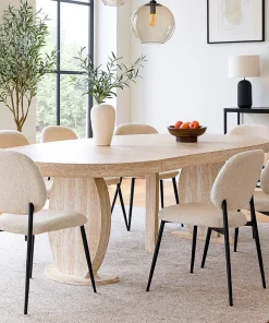 Table ovale extensible L110-260cm Icarios avec pieds design Effet travertin Beige