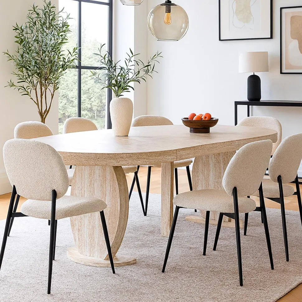 Table ovale extensible L110-260cm Icarios avec pieds design Effet travertin Beige