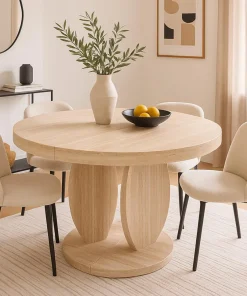 Table ovale extensible L110-260cm Icarios avec pieds design Effet travertin Beige