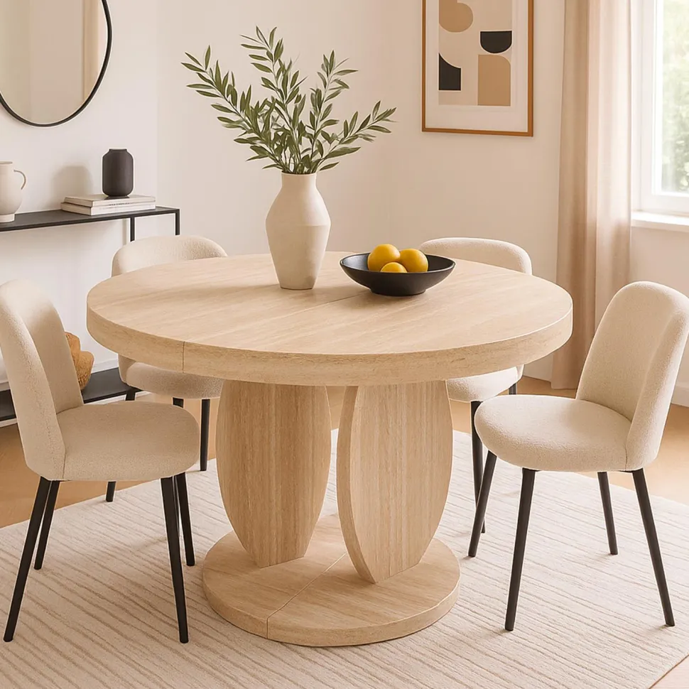 Table ovale extensible L110-260cm Icarios avec pieds design Effet travertin Beige
