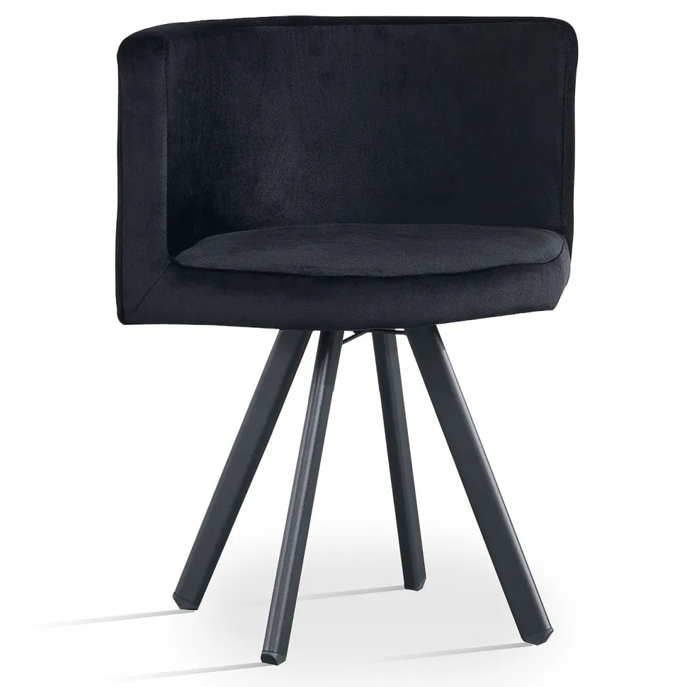 Table rectangulaire 150cm avec 6 chaises gain de place Oslo XL Effet marbre noir et Velours Noir