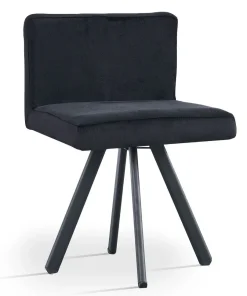 Table rectangulaire 150cm avec 6 chaises gain de place Oslo XL Effet marbre noir et Velours Noir