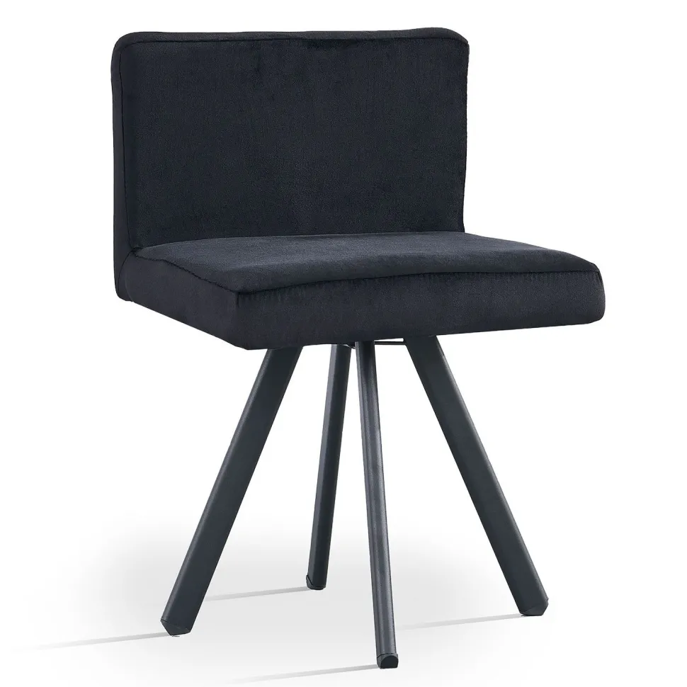Table rectangulaire 150cm avec 6 chaises gain de place Oslo XL Effet marbre noir et Velours Noir