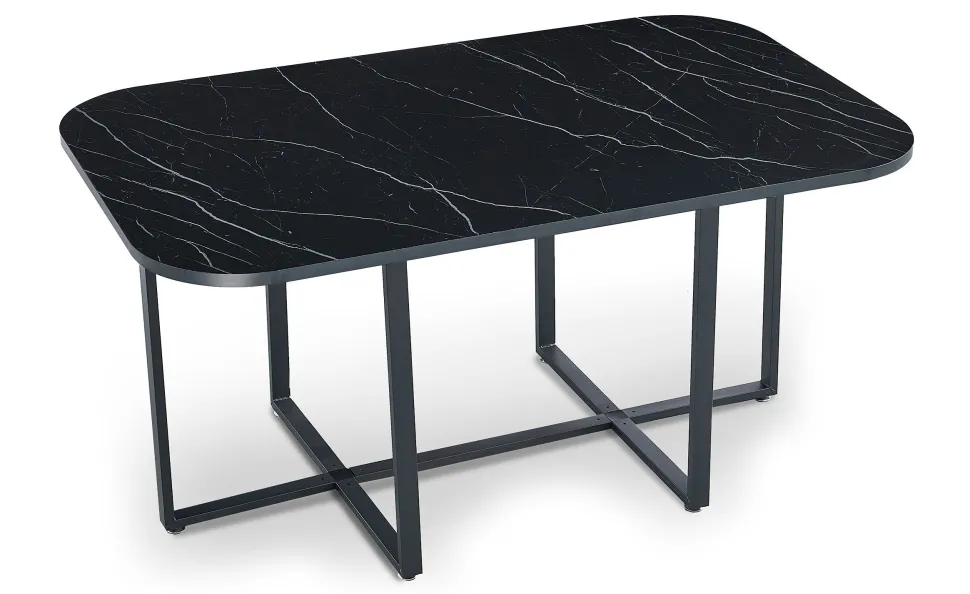 Table rectangulaire 150cm avec 6 chaises gain de place Oslo XL Effet marbre noir et Velours Noir