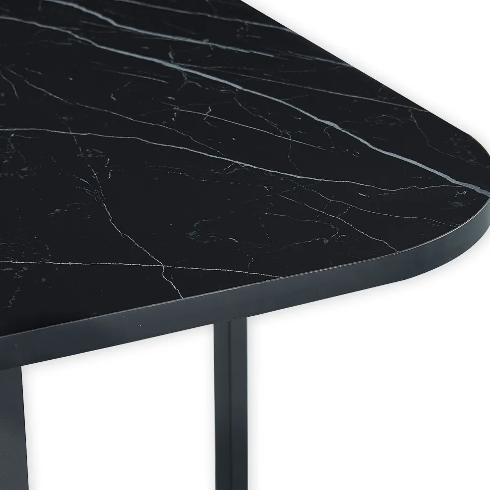 Table rectangulaire 150cm avec 6 chaises gain de place Oslo XL Effet marbre noir et Velours Noir