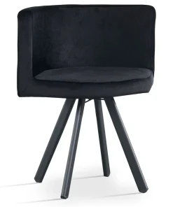 Table rectangulaire 150cm avec 6 chaises gain de place Oslo XL Effet marbre blanc et Velours Noir