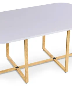 Table rectangulaire 150cm avec 6 chaises gain de place Oslo Blanc et Tissu Taupe