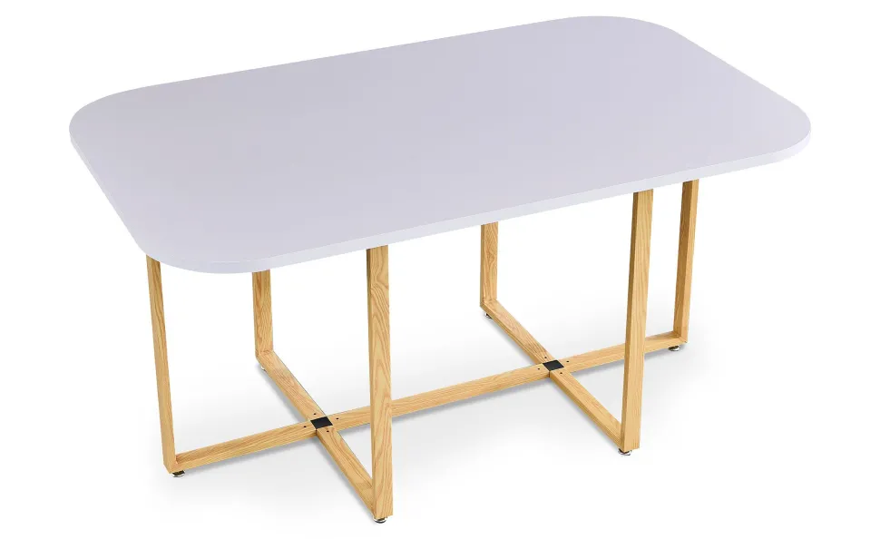 Table rectangulaire 150cm avec 6 chaises gain de place Oslo Blanc et Tissu Taupe