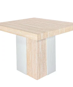Table rectangulaire extensible Virzon 100-240cm Effet Travertin Beige et rainurage Blanc