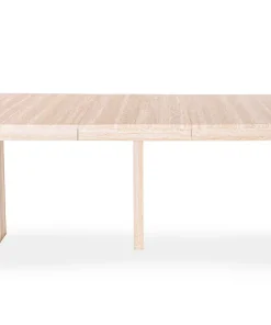 Table rectangulaire extensible Virzon 100-240cm Effet Travertin Beige et rainurage Blanc