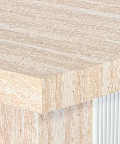 Table rectangulaire extensible Virzon 100-240cm Effet Travertin Beige et rainurage Blanc