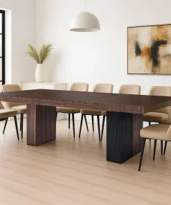 Table rectangulaire extensible Virzon 100-240cm Bois noisette et rainurage Noir