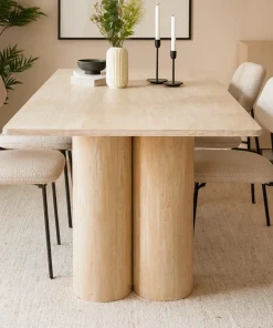 Table rectangulaire pieds colonnes design Historic 90x180cm Effet Travertin Beige