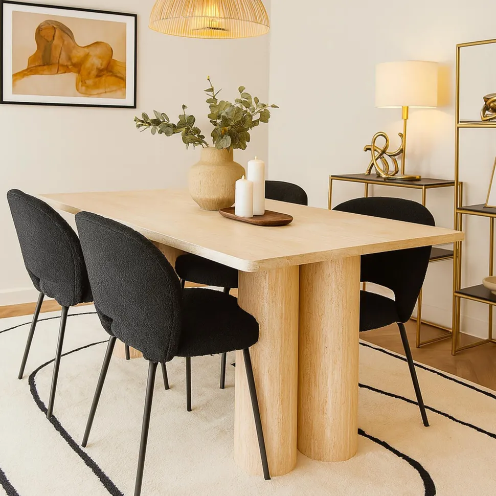 Table rectangulaire pieds colonnes design Historic 90x180cm Effet Travertin Beige