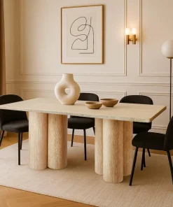 Table rectangulaire pieds colonnes design Historic 90x180cm Effet Travertin Beige