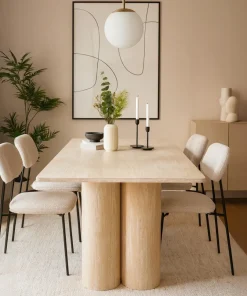 Table rectangulaire pieds colonnes design Historic 90x180cm Effet Travertin Beige