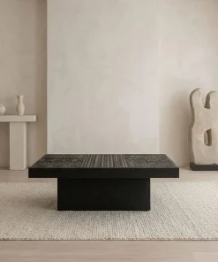 Table rectangulaire style ethnique 60x120cm Kinshasa 2 tiroirs Bois Noir