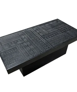 Table rectangulaire style ethnique 60x120cm Kinshasa 2 tiroirs Bois Noir