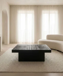 Table rectangulaire style ethnique 60x120cm Kinshasa 2 tiroirs Bois Noir