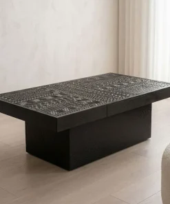 Table rectangulaire style ethnique 60x120cm Kinshasa 2 tiroirs Bois Noir
