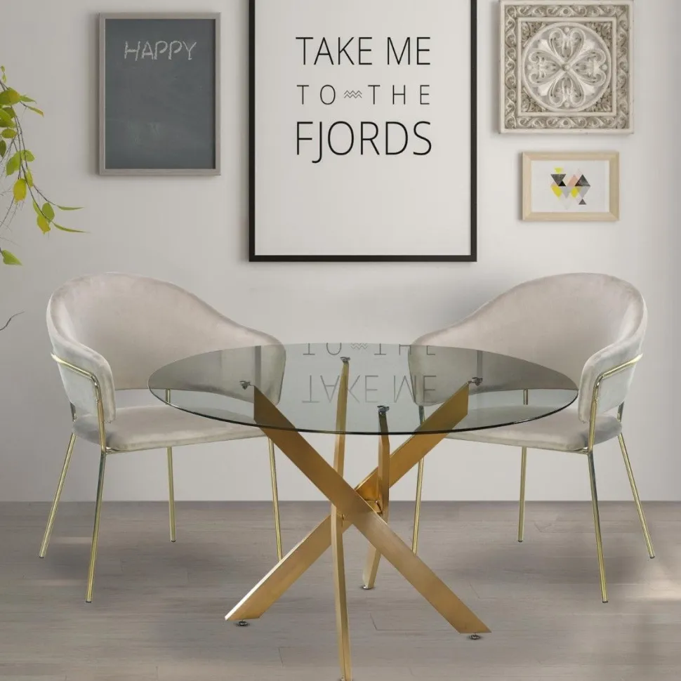 Table ronde en verre Corix pieds Or