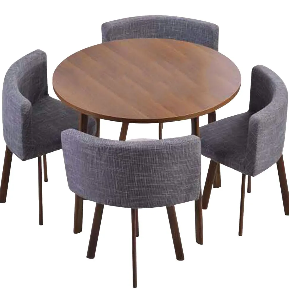 Table ronde et chaises Riga Chêne Foncé et Tissu Gris