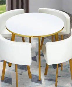 Table ronde et chaises Riga Blanc et Simili Blanc