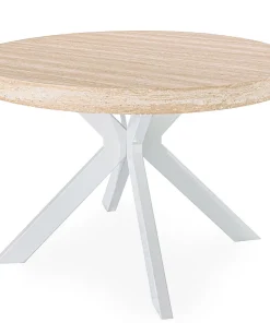 Table ronde extensible 110-260cm Myriade Effet travertin Beige et Blanc