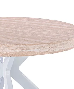 Table ronde extensible 110-260cm Myriade Effet travertin Beige et Blanc