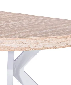 Table ronde extensible 110-260cm Myriade Effet travertin Beige et Blanc
