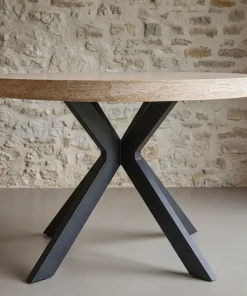 Table ronde extensible 110-260cm Myriade Effet travertin Beige et Noir