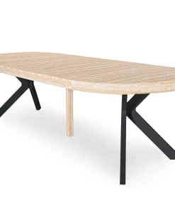 Table ronde extensible 110-260cm Myriade Effet travertin Beige et Noir