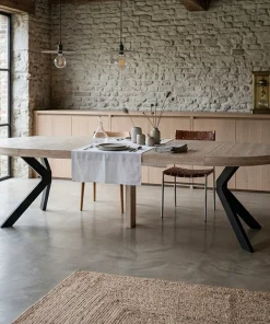 Table ronde extensible 110-260cm Myriade Effet travertin Beige et Noir