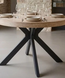 Table ronde extensible 110-260cm Myriade Effet travertin Beige et Noir