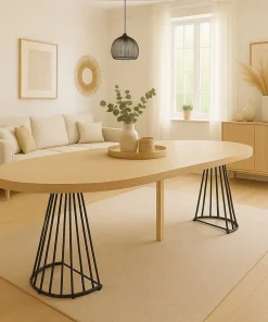Table ronde extensible Grivery Chêne Clair pieds Noir