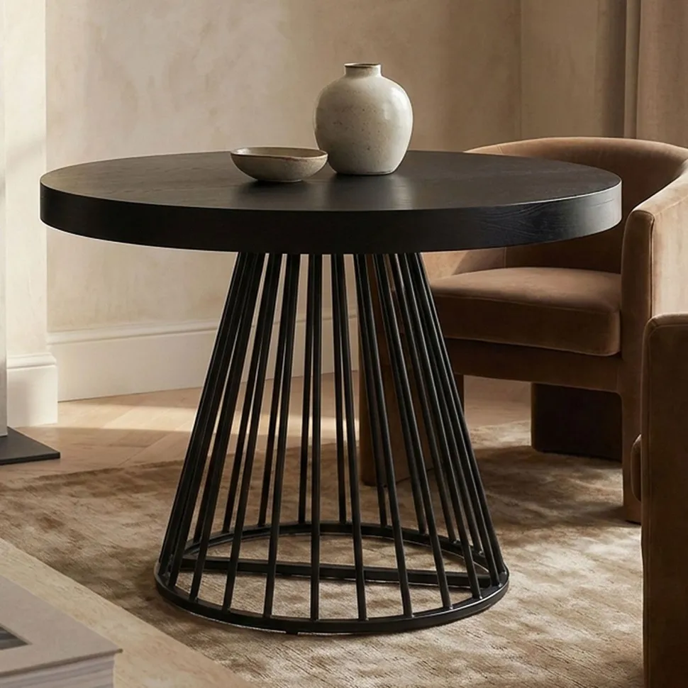 Table ronde extensible Grivery Noir pieds Noir
