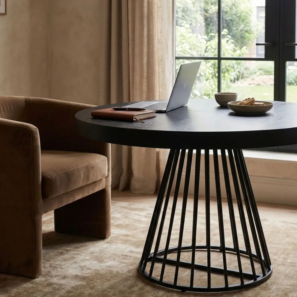 Table ronde extensible Grivery Noir pieds Noir