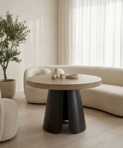 Table ronde extensible Henriette Chêne Clair pieds Noir