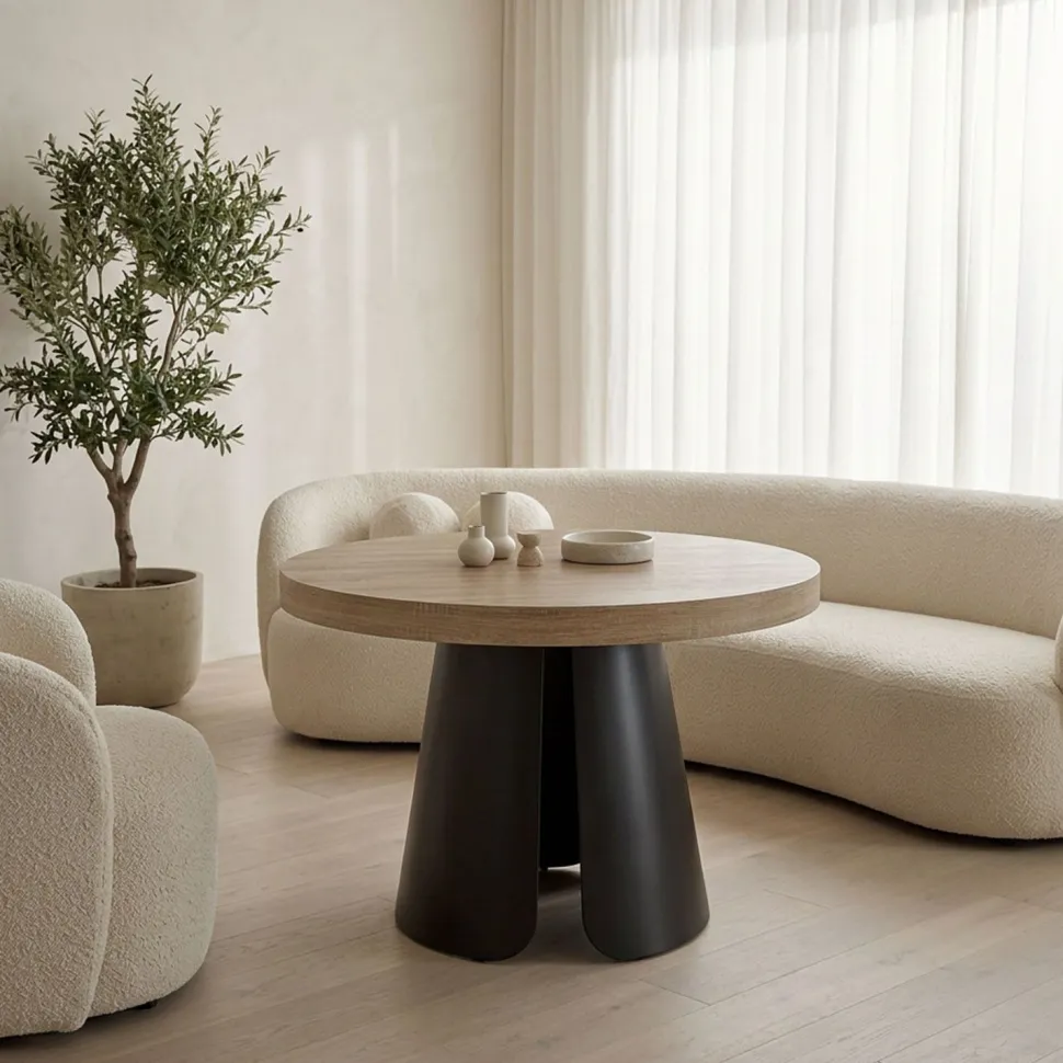 Table ronde extensible Henriette Chêne Clair pieds Noir