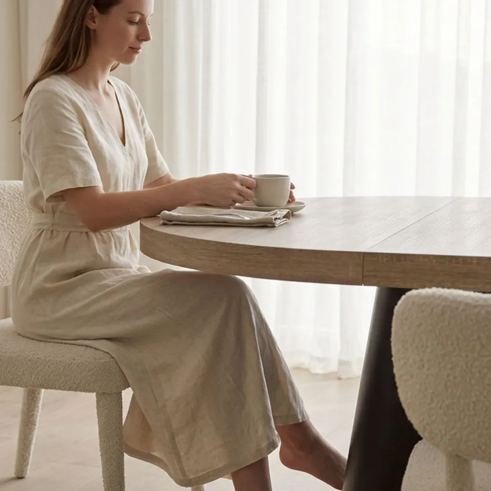 Table ronde extensible Henriette Chêne Clair pieds Noir