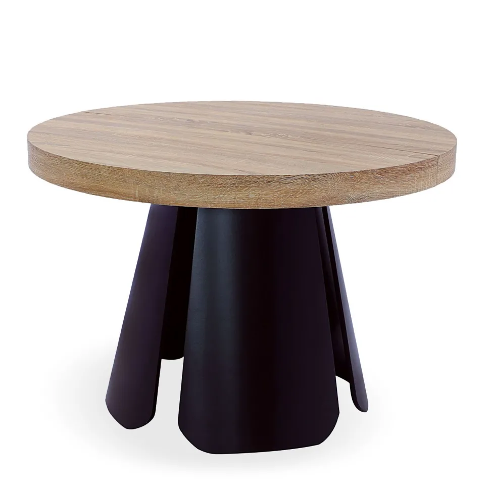 Table ronde extensible Henriette Chêne Clair pieds Noir