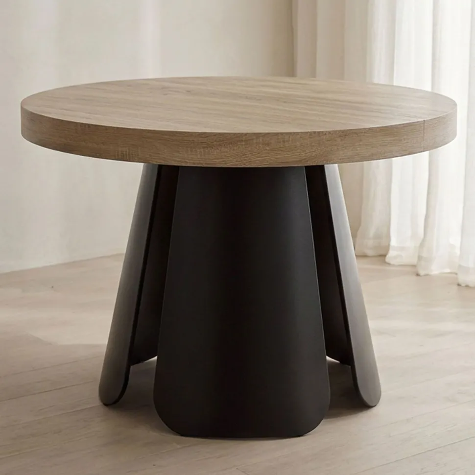 Table ronde extensible Henriette Chêne Clair pieds Noir