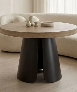 Table ronde extensible Henriette Chêne Clair pieds Noir