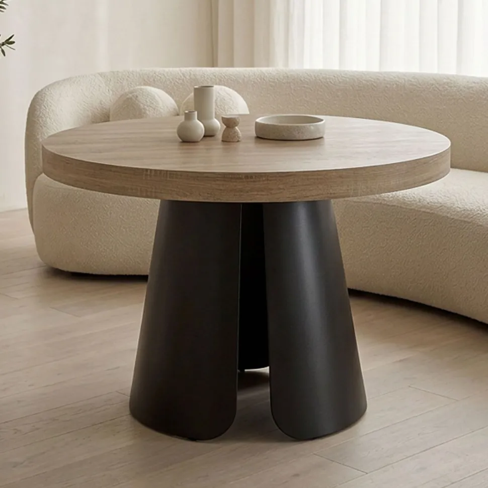 Table ronde extensible Henriette Chêne Clair pieds Noir
