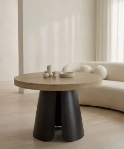 Table ronde extensible Henriette Chêne Clair pieds Noir