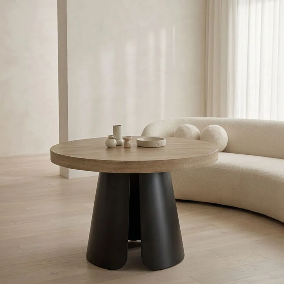 Table ronde extensible Henriette Chêne Clair pieds Noir